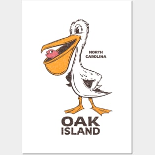 Oak Island, NC Summertime Vacationing Pelican & Fish Posters and Art